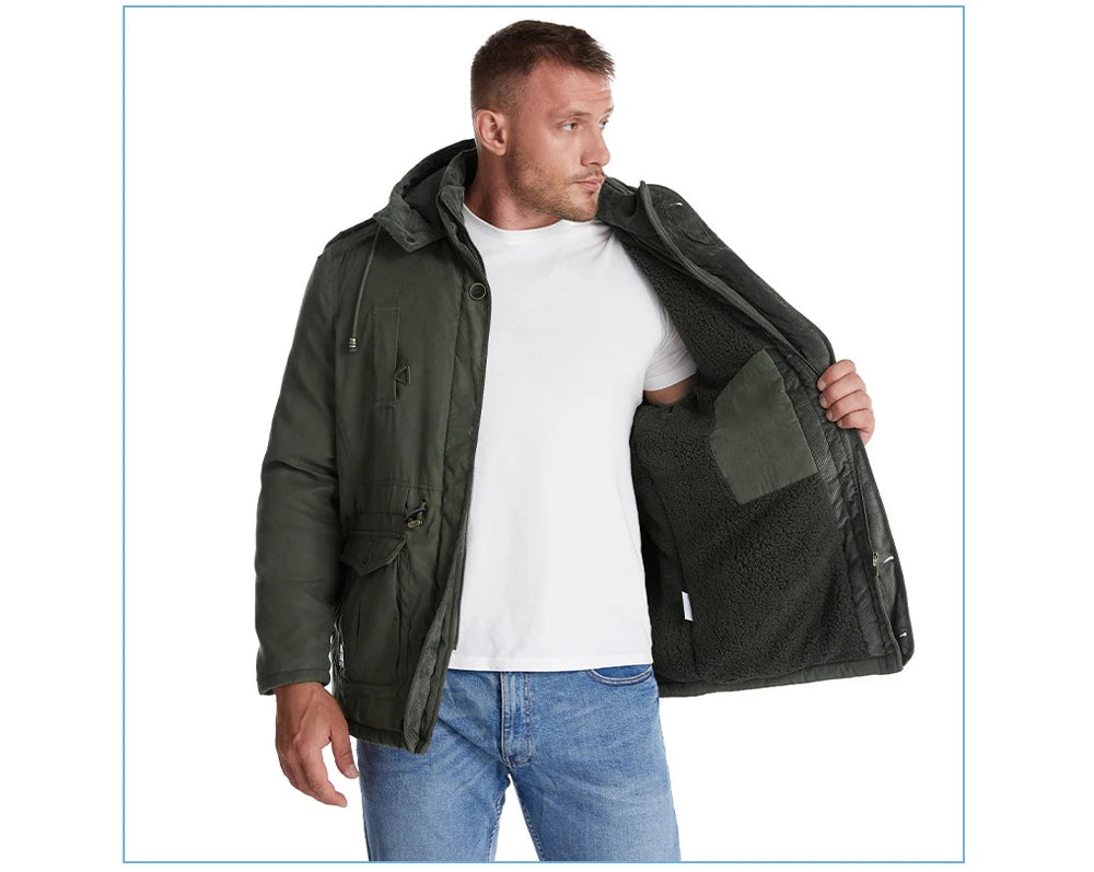 Winter Mens Fleece Warm Jackets Fashion Men Thicken Thermal Tactical Hooded Coats Men Outdoor Multi-pocket Windbreaker Jacket