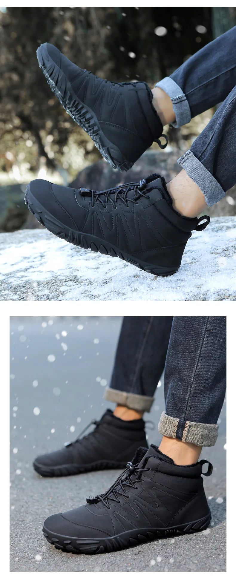 New Outdoor Sports Cotton Shoes With Plush Insulation Boots, Wear-Resistant And Non Slip Snow Boots, Winter Thick Couple Shoes