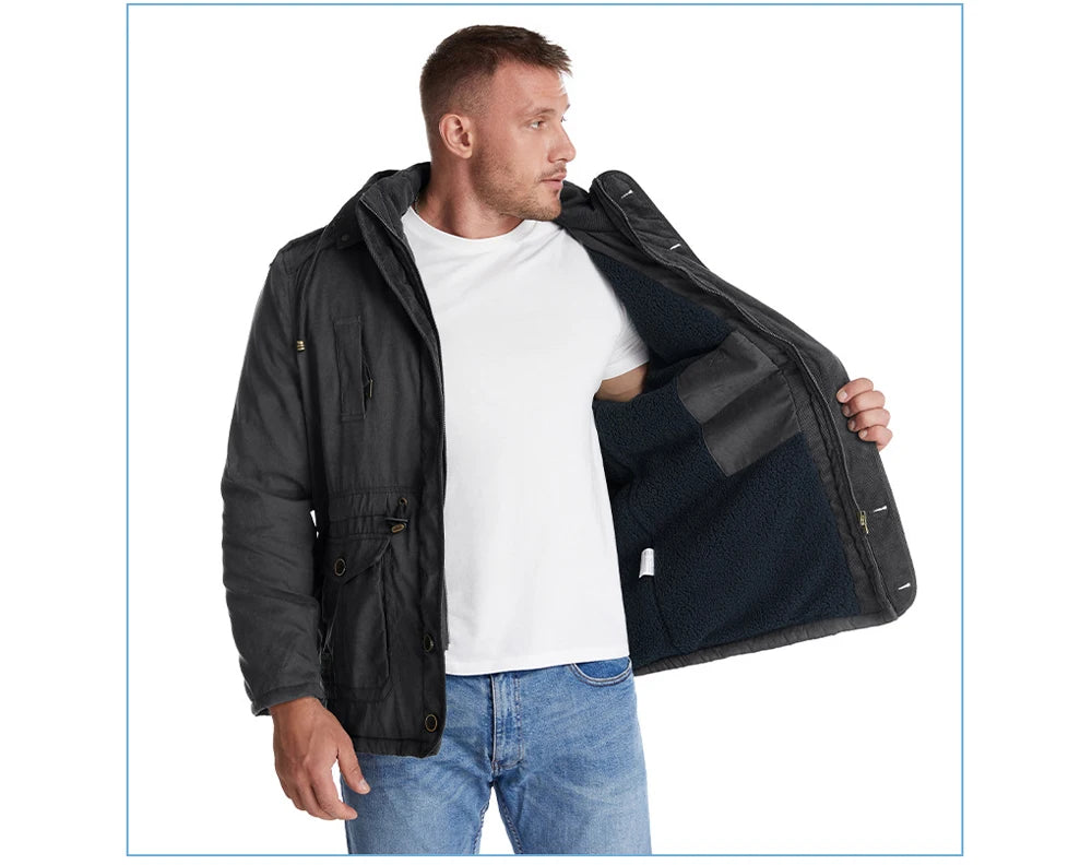 Winter Mens Fleece Warm Jackets Fashion Men Thicken Thermal Tactical Hooded Coats Men Outdoor Multi-pocket Windbreaker Jacket