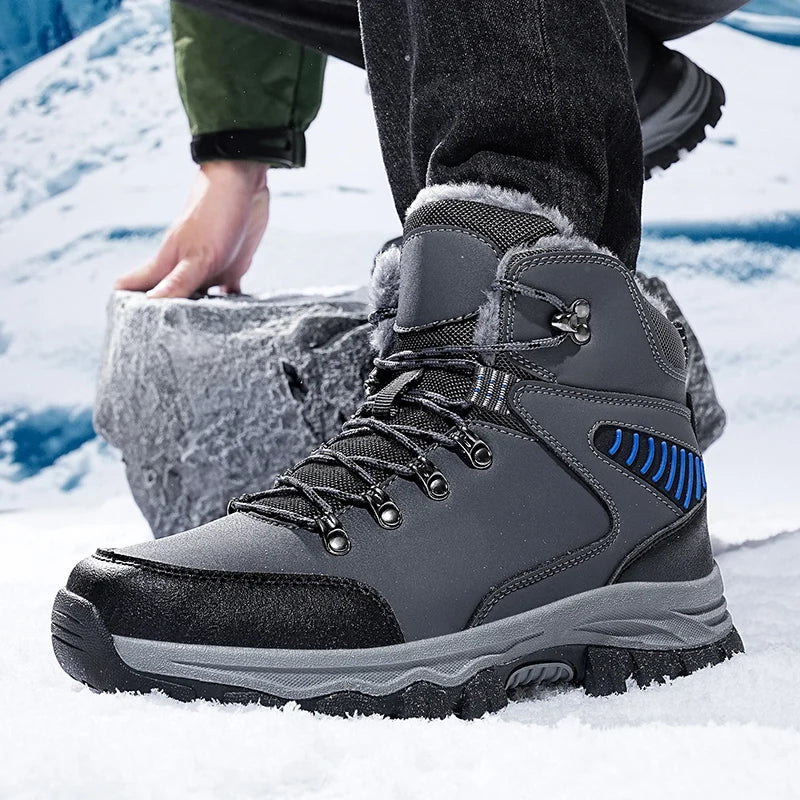 Mens Winter Snow Boots Durable Slip-resistant Windproof High-Top Sneakers Warm Comfortable Casual Shoes for Outdoor Activities