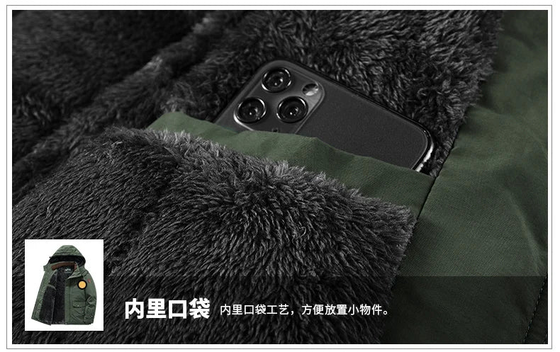 Winter Thicken Warm Men's Winter Jackets Casual Zipper Up Fleece Lining Jacket Windproof Thermal Parka Coat Outwear Clothing