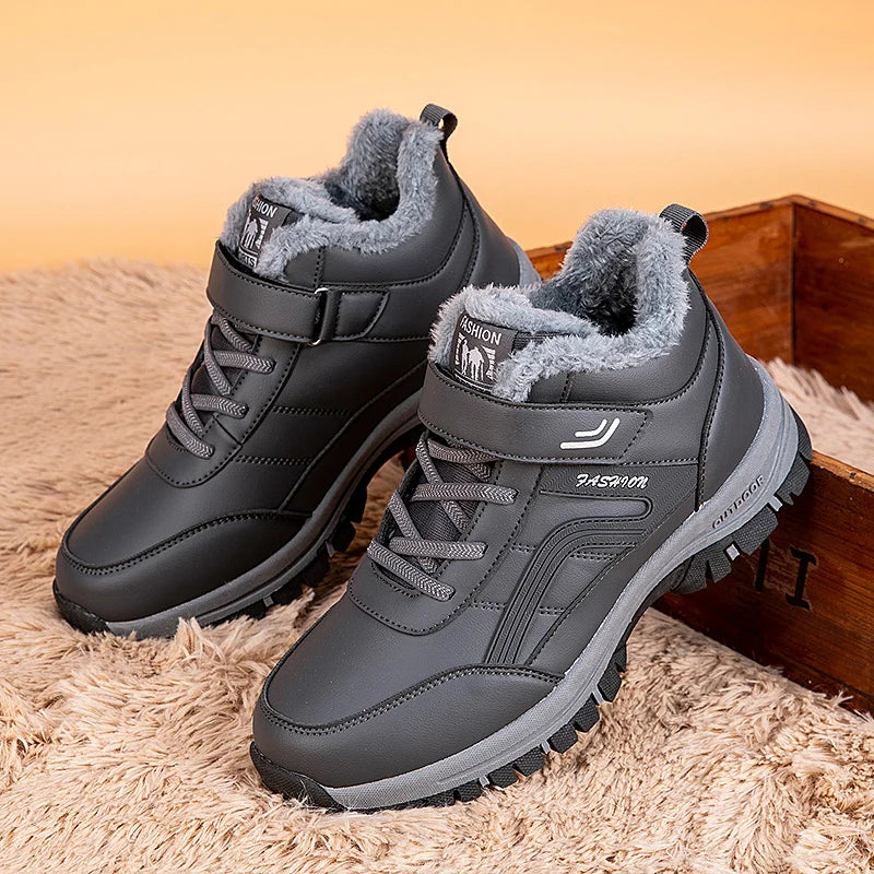 Winter Boots for Men New Waterproof PU Leather Warm Snow Ankle Boots Outdoor Warm plush Non-slip Work High-top Casual Shoes