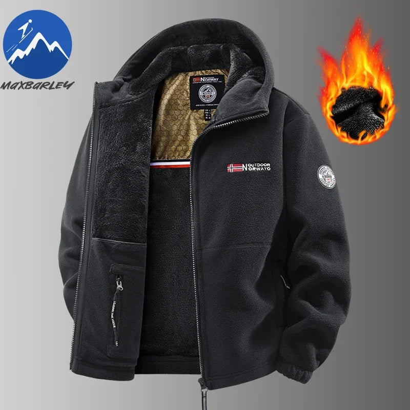 COMXZ 2025 Winter Fleece Jacket Mens England Thick Wool Coat Normcore Design Warm Fashion Hooded Jackets Snow Ski Suit Hoodie