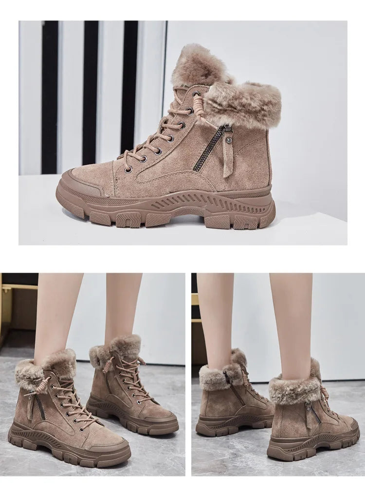 GKTINOO 2025 Winter Shoes Women Snow Boots Thick Sole Warm Plush Winter Shoes Genuine Leather Suede Women Ankle Boots Sneakers