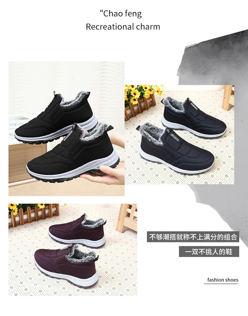 Women's Boots 2025 Winter Shoes For Women Ankle Boots Warm Fur Botas Mujer Waterproof Low Heels Snow Boots Winter Flat Shoes