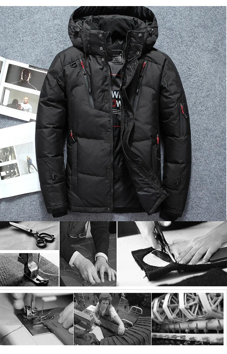-20 Degree Winter Men White Duck Down Jacket Thick Warm Snow Coat Male Hood Windbreaker Down Parkas Outerwear Sportswear Puffer