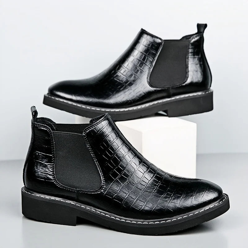 Ankel Boots Men Leather Outdoor Height Increase Insole 6cm Man Elevator Shoes Plus Size 38-48