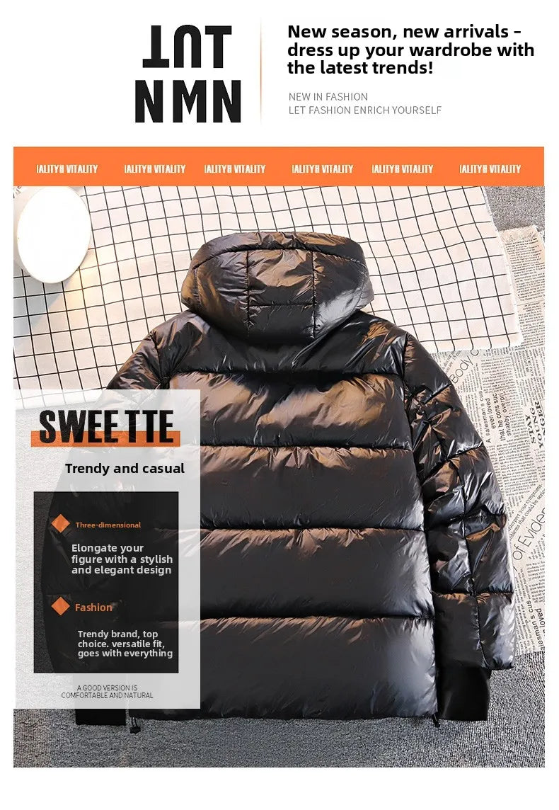 Winter Warm Jacket Men's Trendy Brand Black Gold Bright Waterproof Warm Parka Short Casual Down Cotton Padded Coat man padded