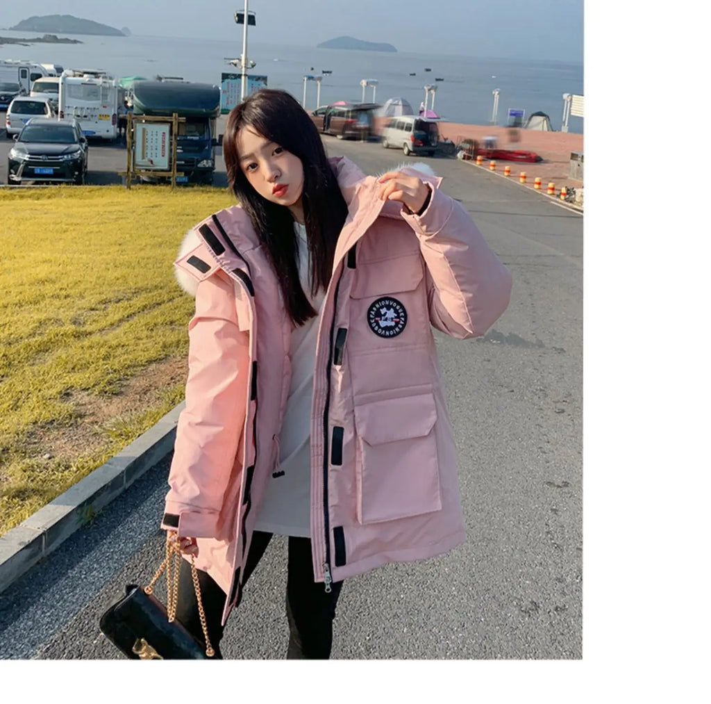 winter new fashion hooded down padded jacket women's thickening winter outdoor snow jacket couple tooling jacket coat