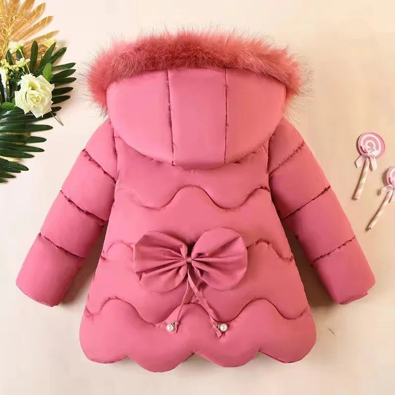 Children's winter coat Little girl cotton-padded jacket thickened fashion down  jacket girl's medium long super cute  jacket