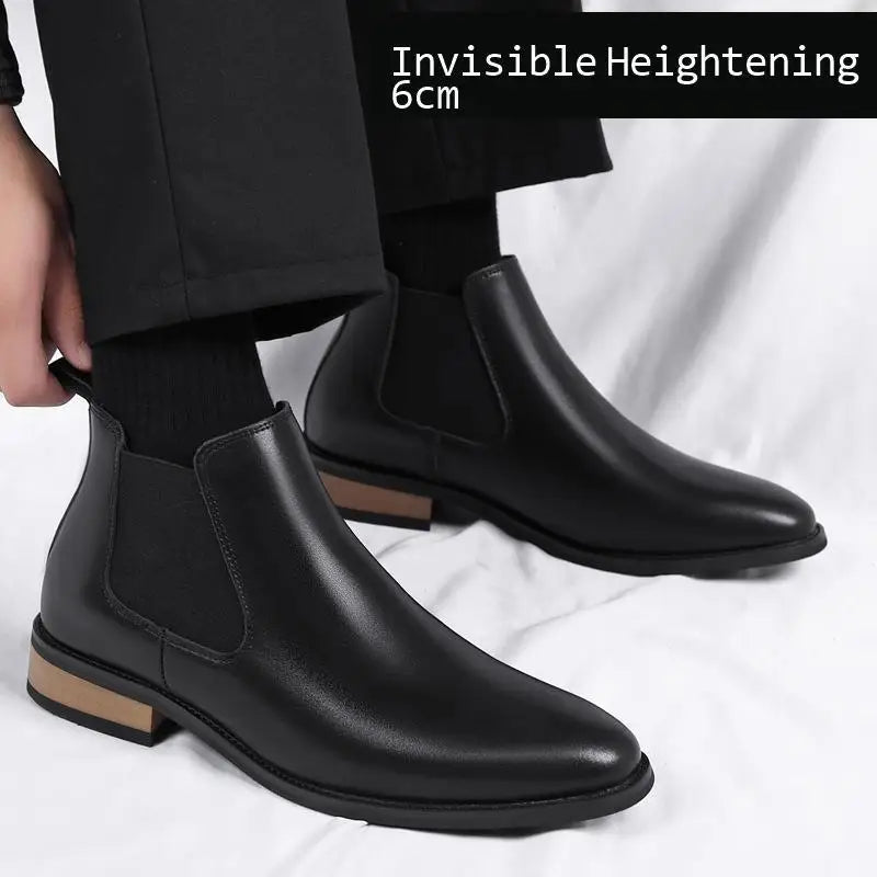 Winter New Men's Boots Genuine Leather Luxury Chelsea Boots Hidden Heels 6CM Height Increasing Shoes Man Outdoor Keep Warm Boots