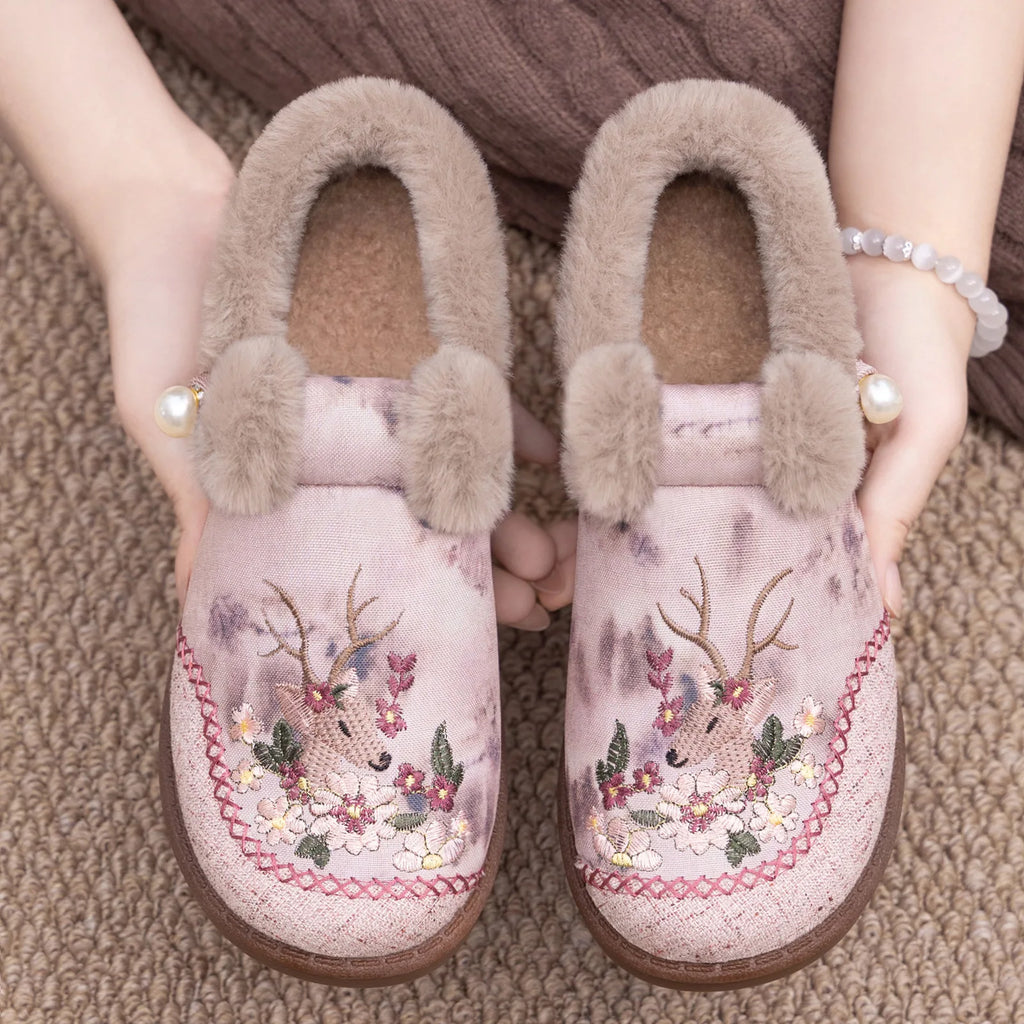 Winter Snow Boots For Women Brand Plus Thick Fur Cotton Shoes Outdoor Warm Footwear Embroidery ladies Ankle Boot Lazy Shoes