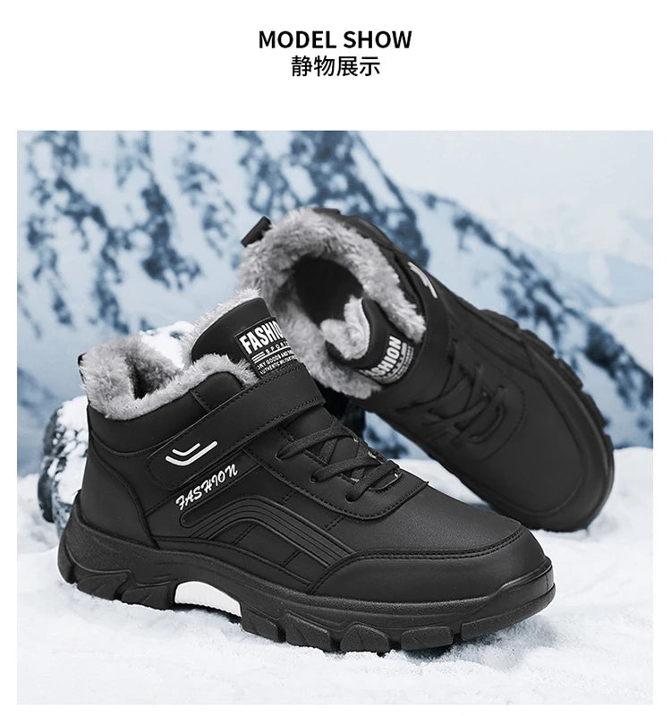 Winter Boots for Men New Waterproof PU Leather Warm Snow Ankle Boots Outdoor Warm Plush Non-slip Work High-top Casual Shoes