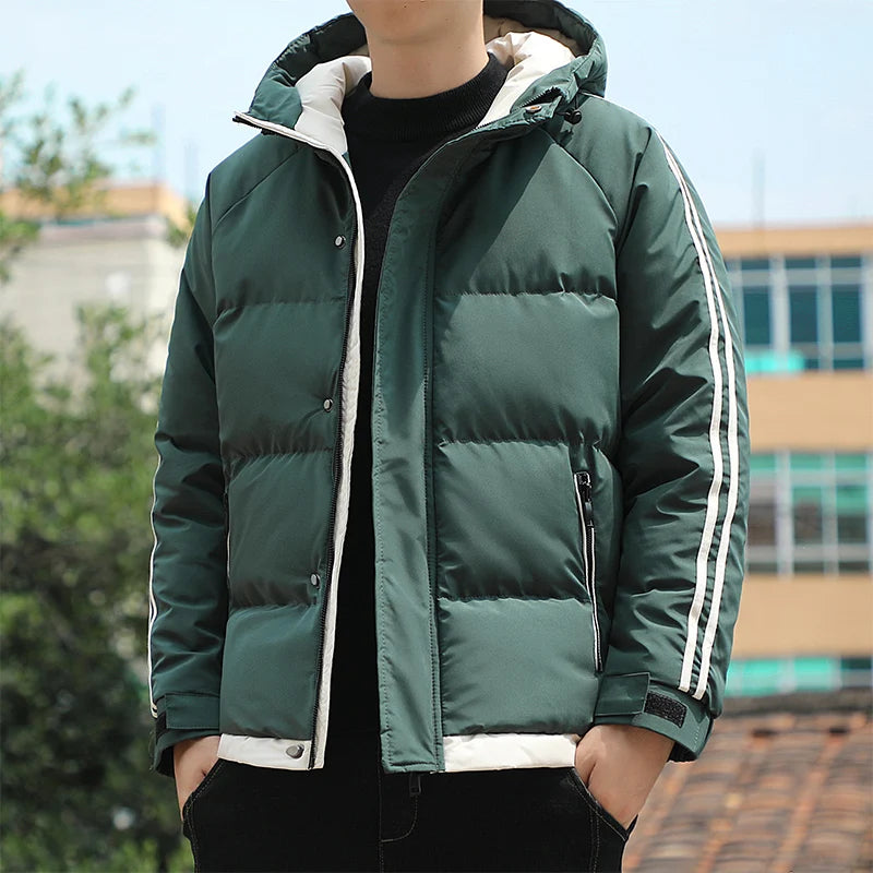 Men's Winter Warm Padded Jacket with Hood Casual Thickened Coat for Autumn Winter Outdoor Windproof Warm Outerwear