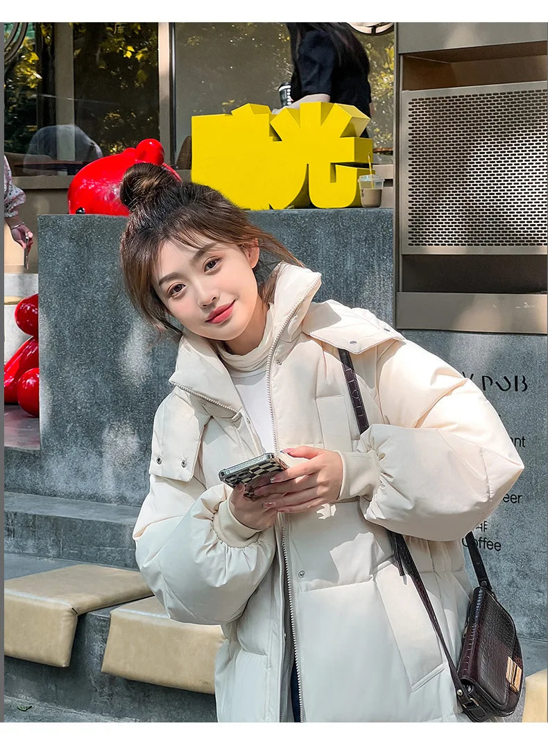 Vielleicht 2025 Korean Jacket Women Winter X-long Parkas Solid Hooded Thicken Warm Female Snow Wear Coat Padded Loose Clothes