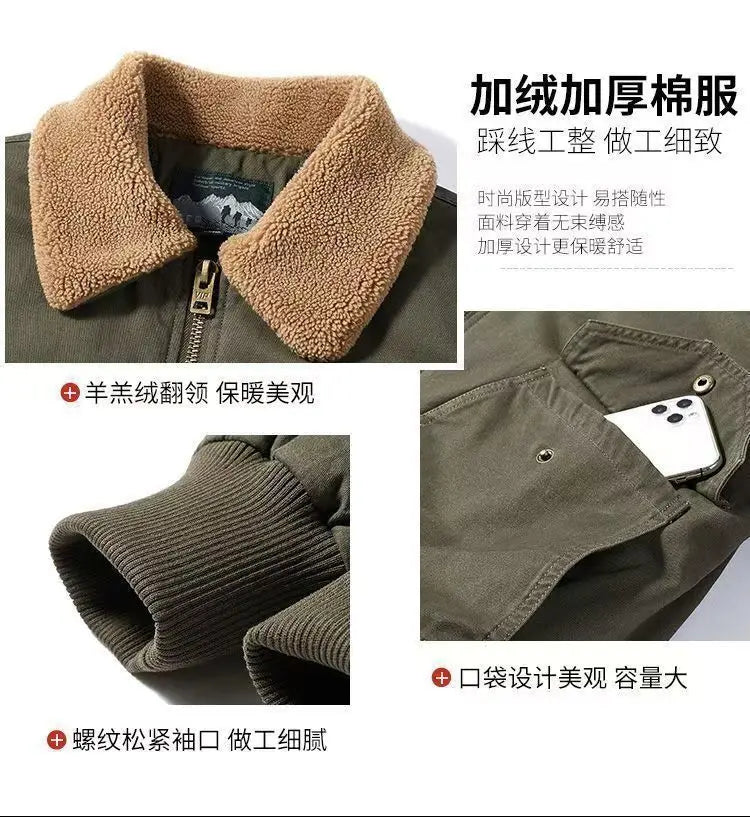 Winter Men's Cargo Jacket Men High-quality Lamb Cashmere Jackets Thickened Warm Coat Fashion Casual Jackets Men Fleece Clothing