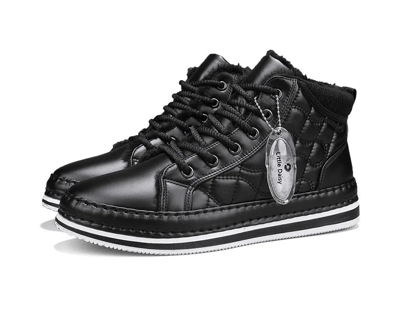 Winter New Shoes for Men Fur Boots High Tops Leather Warm Plush Casual Shoes Outdoor Snow Boots