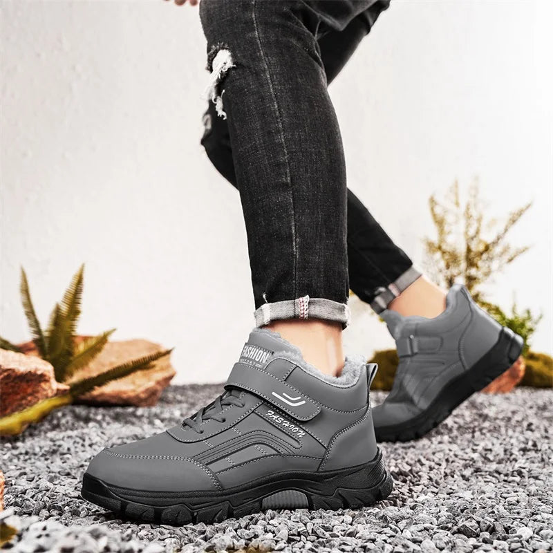 Winter Boots for Men New Waterproof PU Leather Warm Snow Ankle Boots Outdoor Warm Plush Non-slip Work High-top Casual Shoes