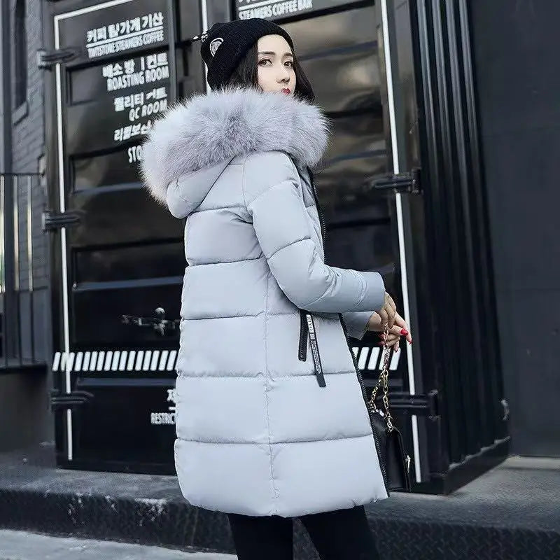 Winter Women Coat Parkas Mid-length Hooded Padded Jacket Big Fur Collar Warmth Jacket Cheap Wholesale