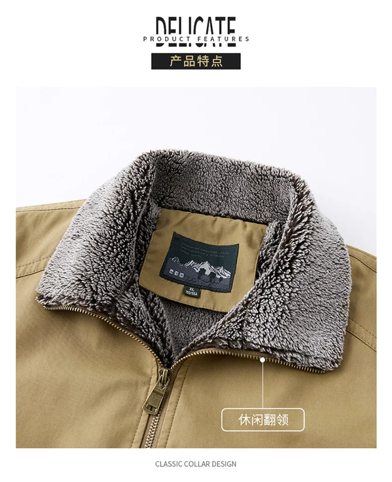 Autumn Winter Men's Jacket High Quality Clothing Thick Sheep Fur Collar Velvet Windproof Coat Male Casual Soft Fleece Warm Parka
