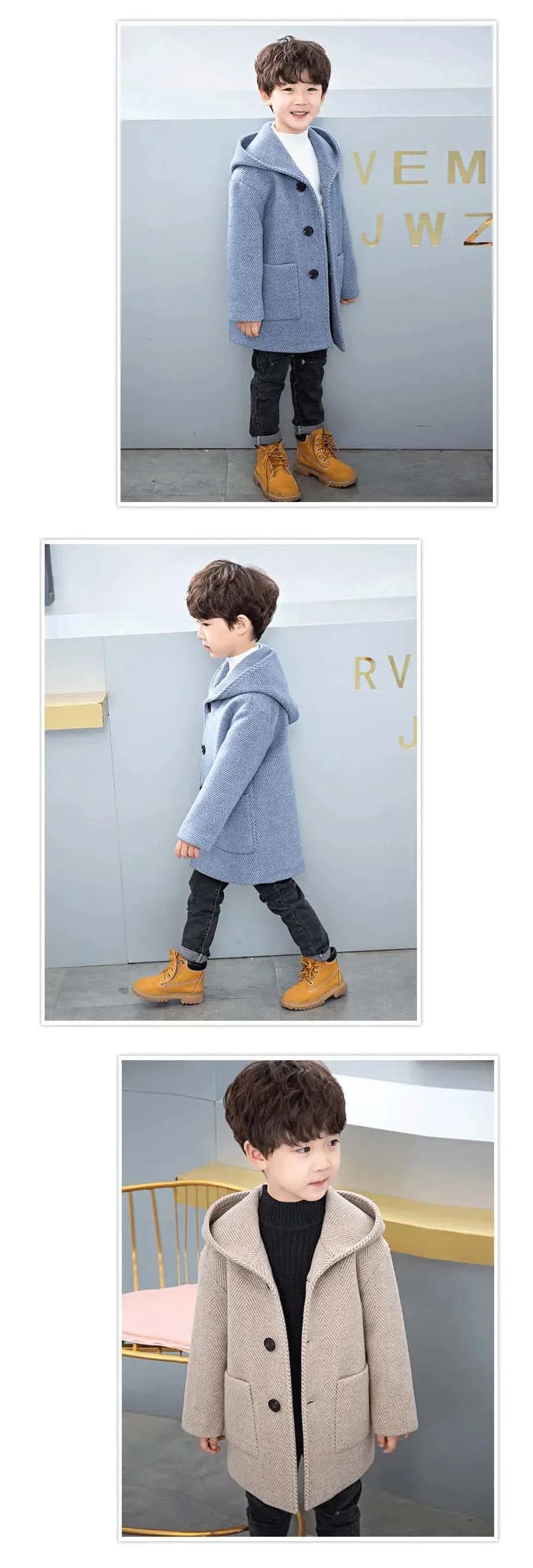 Winter Woolen Jacket For Boy New 2024 Korean Version Fashion Thickening Handsome Mid-Length Keep Warm Casual Children's Clothing