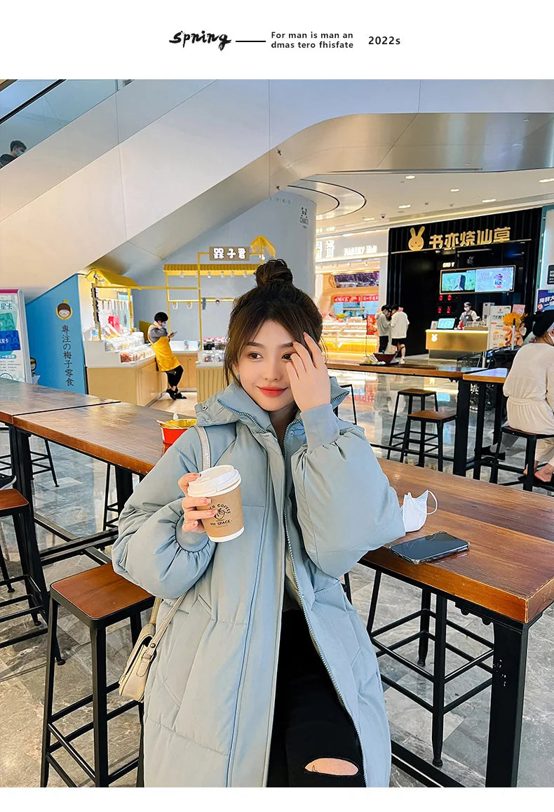 Vielleicht 2025 Korean Jacket Women Winter X-long Parkas Solid Hooded Thicken Warm Female Snow Wear Coat Padded Loose Clothes