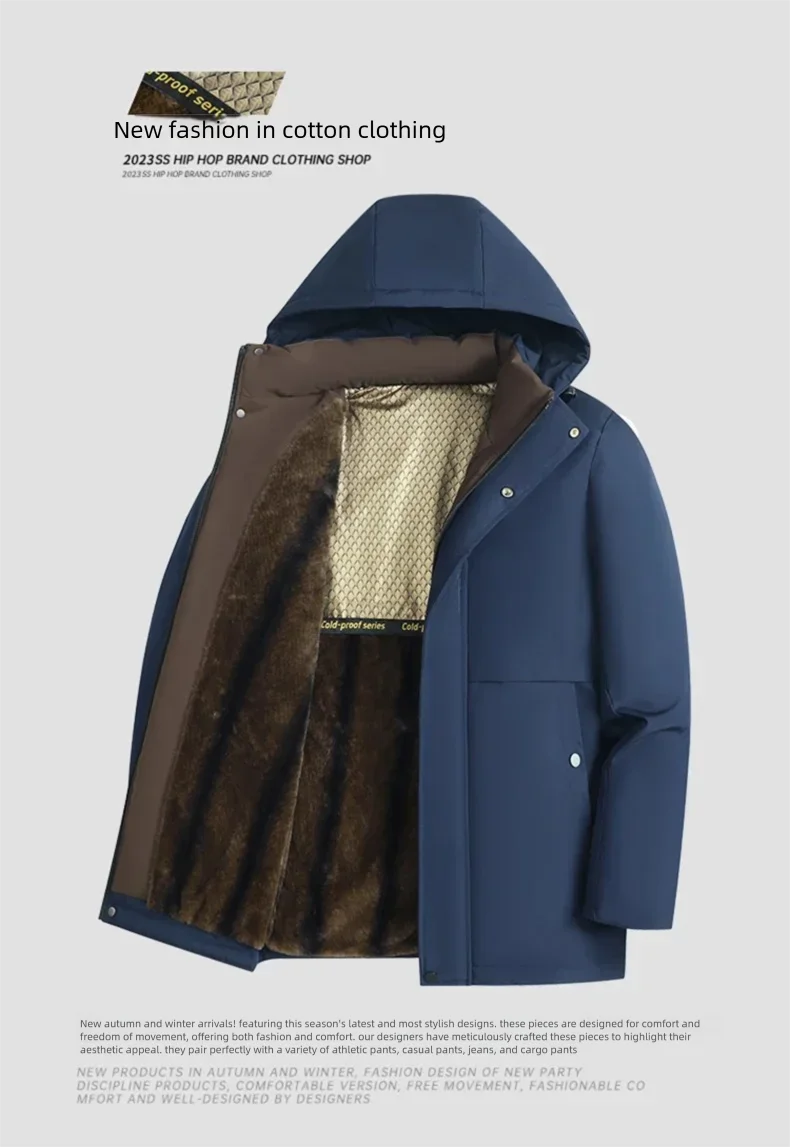 Winter New Fashionable Waterproof  Thick Warm Hooded Cotton Jacket For Men's Casual Loose Retro Sports Jacket
