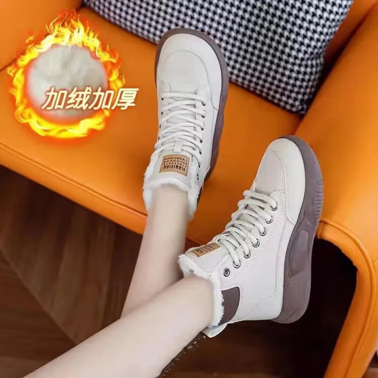【2025 Winter】Women's High-Top Thermal Sneakers Fashion All-Match Fur Lined Winter Shoes Non-Slip Warm Casual Sports Shoes