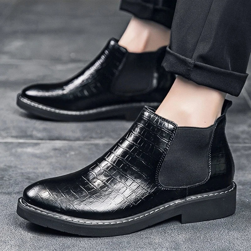 Ankel Boots Men Leather Outdoor Height Increase Insole 6cm Man Elevator Shoes Plus Size 38-48