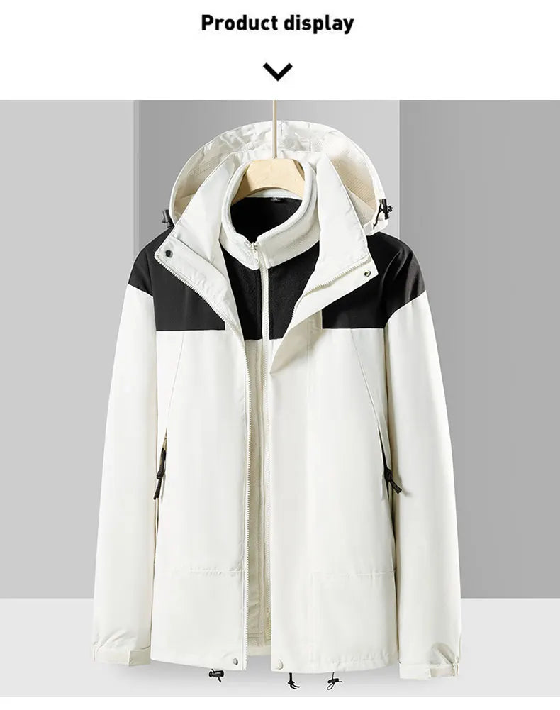 Winter Hiking Jackets Warm Windbreaker Outerwear Waterproof Windproof Jacket Men Skiing Camping Women Coats Hooded Fleece Jacket