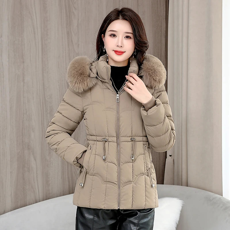 Winter 2025 New Down Jacket Women Parkas Fashion High-Quality Warm Cotton Padded Coat Ladies Short Overcoat Hooded Overwear Tops