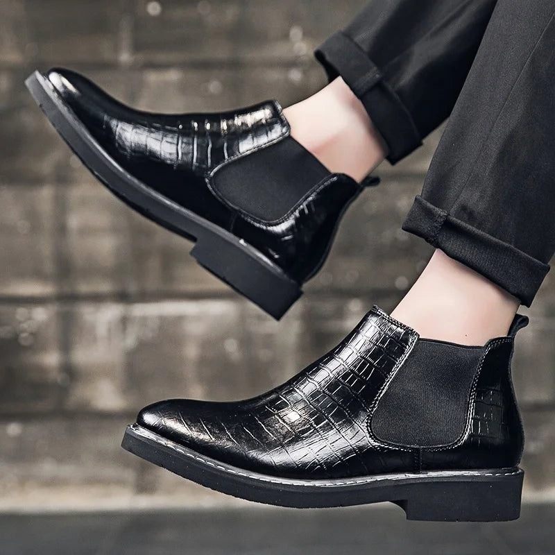 Ankel Boots Men Leather Outdoor Height Increase Insole 6cm Man Elevator Shoes Plus Size 38-48