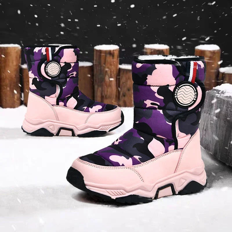 Winter Children Casual Shoes Girls Non-slip Warm Fur Snow Boots Boys Tactical Sneakers Kids Outdoor Footwear Padded Boots Female