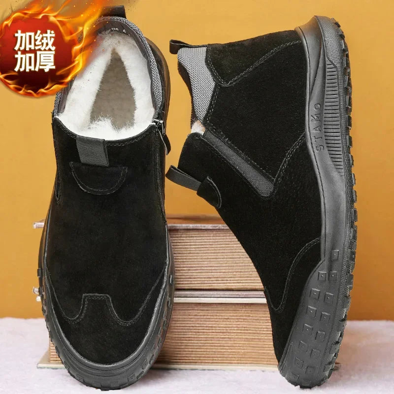 Winter Suede Snow Boots, Velvet Anti-slip Outdoor Shoes, Fashionable Warm Shoes, Casual and Comfortable Men's Shoes,Casual Shoes