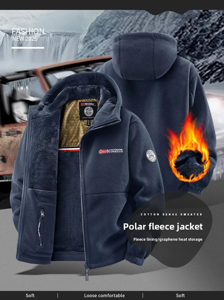 Mens Retro Fleece Clothing Coat Autumn Winter Fashion Graphenewarm Hooded Jacket Jogger Hiking Sports With Thick Cardigan Jacket