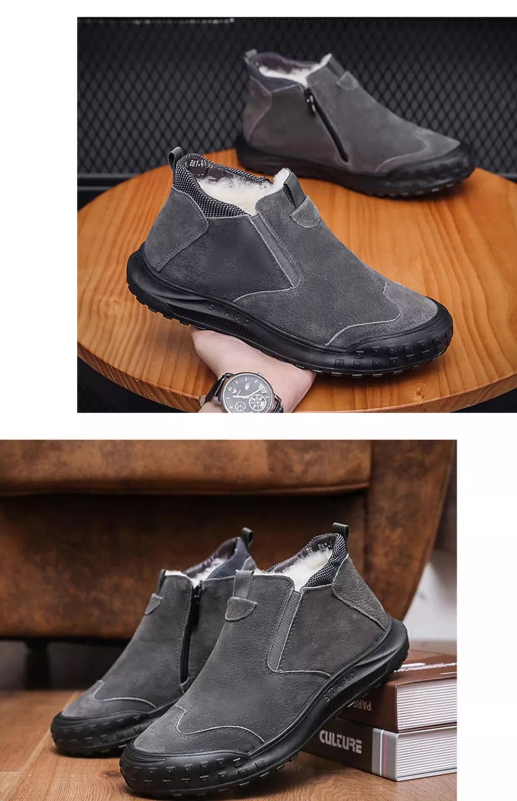 Winter Suede Snow Boots, Velvet Anti-slip Outdoor Shoes, Fashionable Warm Shoes, Casual and Comfortable Men's Shoes,Casual Shoes