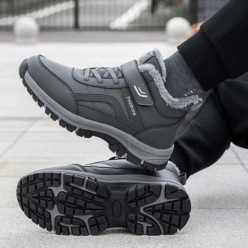 Winter Boots for Men New Waterproof PU Leather Warm Snow Ankle Boots Outdoor Warm plush Non-slip Work High-top Casual Shoes