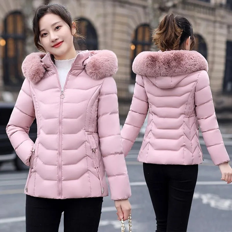 2024 New Winter Jacket Women Parka Fashion Long Coat Wool Liner Hooded Parkas Slim With Fur Collar Warm Snow Wear Padded Clothes