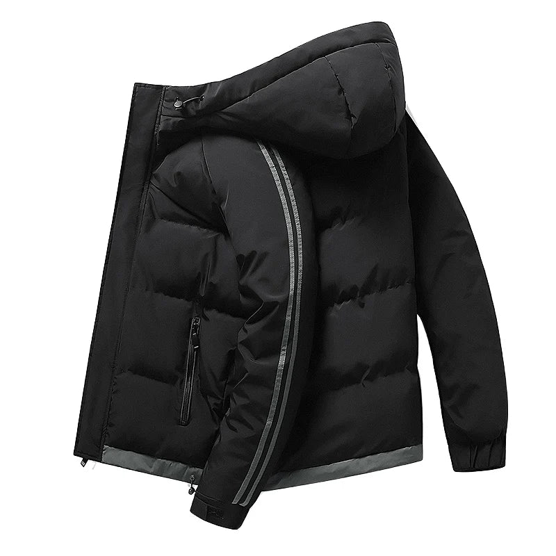 Men's Winter Warm Padded Jacket with Hood Casual Thickened Coat for Autumn Winter Outdoor Windproof Warm Outerwear