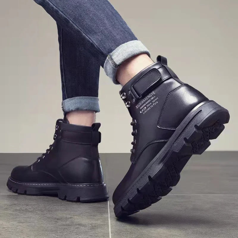 New Motorcycle and Ankle Boots Waterproof Boots Men Leather Shoes Men Casual Boot Bota Masculina Men's High-top Fashion Shoes