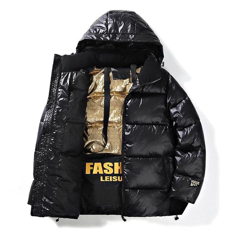 Winter Warm Jacket Men's Trendy Brand Black Gold Bright Waterproof Warm Parka Short Casual Down Cotton Padded Coat man padded