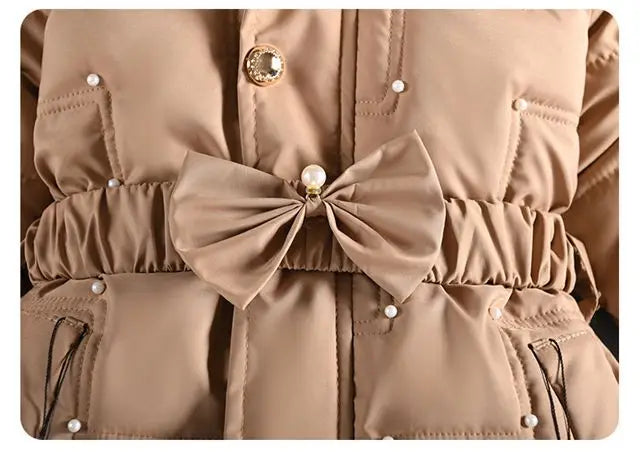 Thick Keep Warm Winter Girls Jacket Detachable Hat Plush Collar Hooded Padded Lining Coat For Kids Children Birthday Present