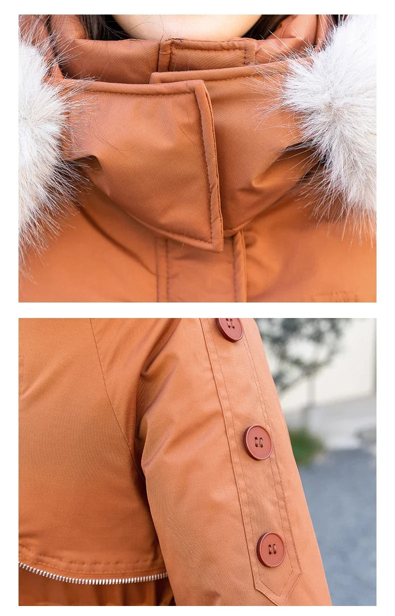 CJFHJE Parkas Winter Jackets Women Chaquetas Para Mujeres Waist Big Fur Collar Warm Down Jacket Outdoor Coat Abrigos De Plumas