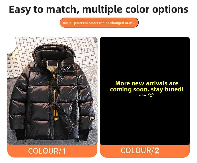 Winter Warm Jacket Men's Trendy Brand Black Gold Bright Waterproof Warm Parka Short Casual Down Cotton Padded Coat man padded