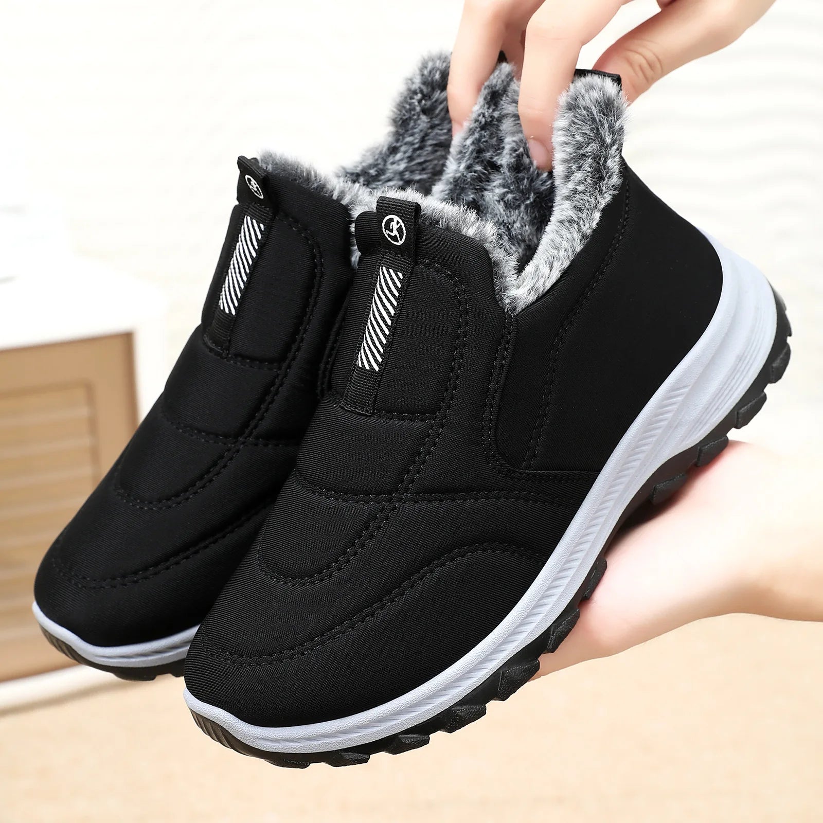 Women's Boots 2025 Winter Shoes For Women Ankle Boots Warm Fur Botas Mujer Waterproof Low Heels Snow Boots Winter Flat Shoes