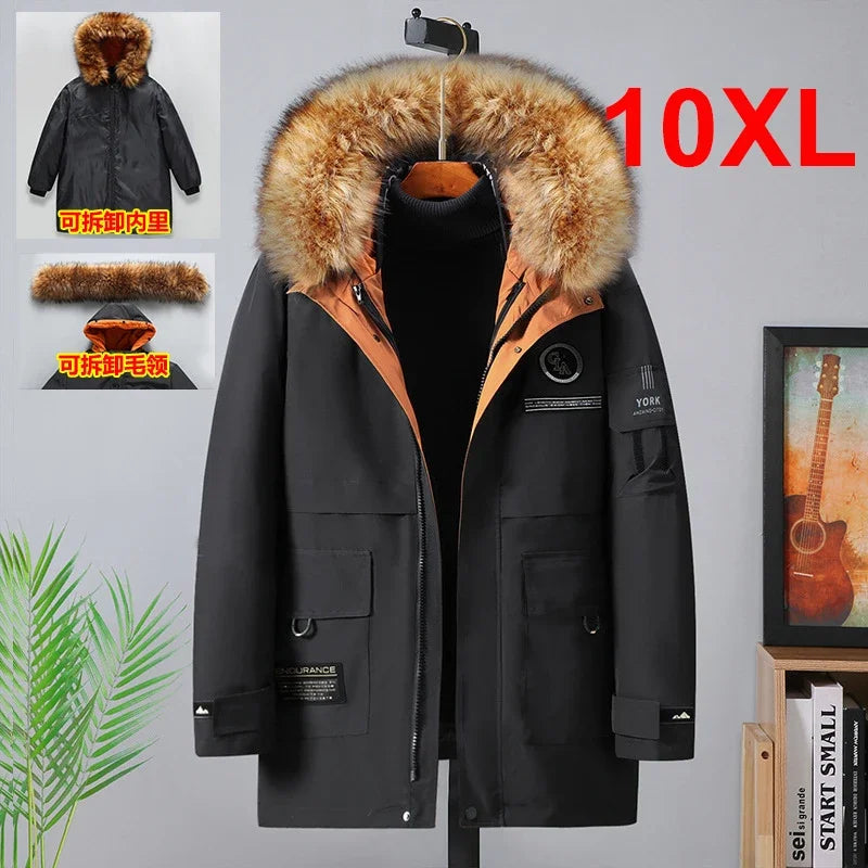 Plus Size 10XL Parkas Winter Fur Collar Jackets Men Jacket Thickened Warm Hooded Coats Male Outerwear Removable Liner Jacket