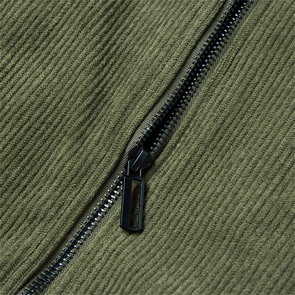 Winter New Arrival: Warm-Weather Corduroy Jacket Men's Fleece-Lined, Thickened Letter-Label Collared Jacket Fashionable Menswear