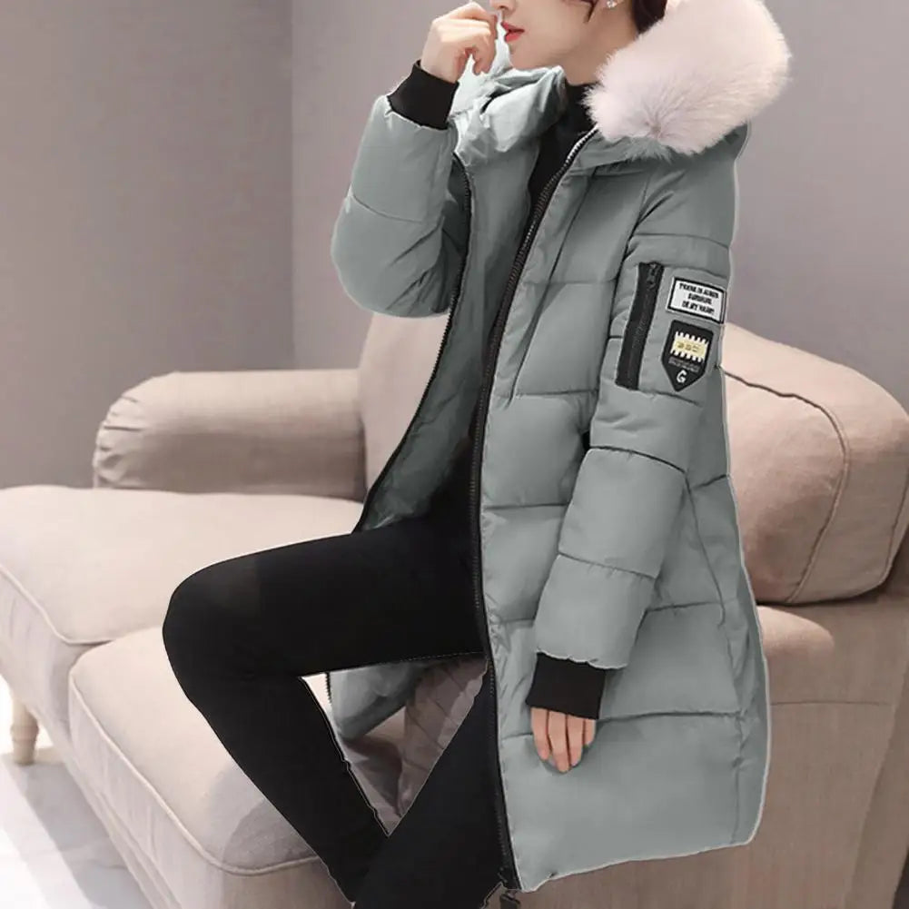 2024 New Winter Coat Women's Jacket Fur Neckline Long Basic Coats Thick Jackets Cotton Padded Outerwear Parkas Female Clothes