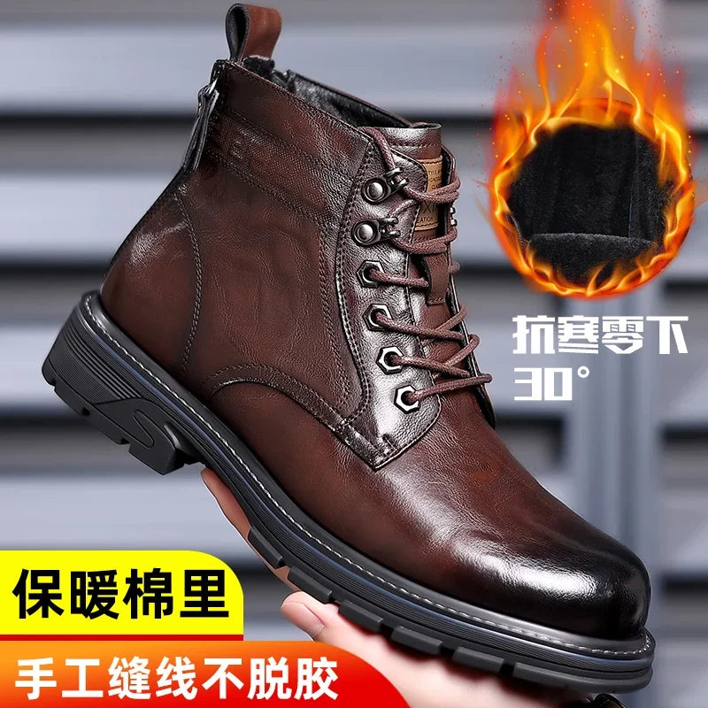 Leather Shoes Loafers Soft and Comfortable Ankle Boots Shoes for Men Wear-resistant All-match Mid-top Work Wear Fashion New