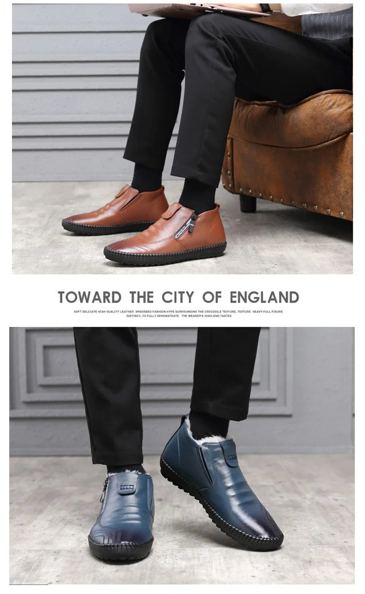 2025 Natural Wool Winter Shoes Men Genuine Leather Warmest Snow Boots Army Homme Walking Botas Hombre Platform Boots